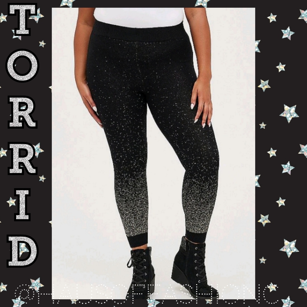 TORRID Black SPARKLE Platinum Lurex Sweater Leggings! NWT! - Picture 2 of 9